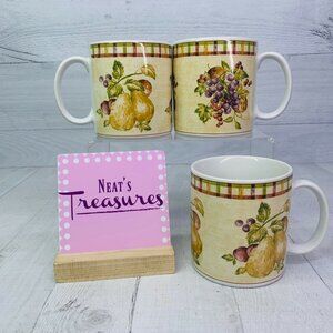 Sakura VICTORIA Mixed Fruit Multicolor Lattice Stoneware Cups Mugs Set of 3